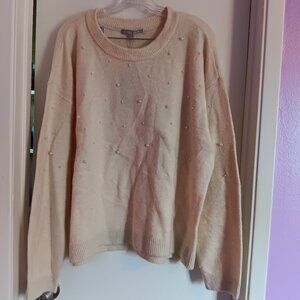 Daniel Rainn Women's Faux Pearl Long Sleeve Cream Sweater NWT XXL